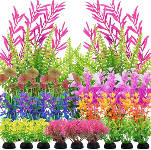 QUOZUO Piante Artificiali Acquario Ornamenti kit, 25 pezzi Piante acquatiche Arredamento realistico Decorazioni Pianta Artificiali per Acquario Decorazioni, colorato