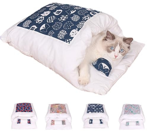 Argumub Orthopädischer Katzenschlafsack Katzenbett Katzenschlafsack Flauschig Warmer Abnehmbare Waschbare Kleines Haustierbett Für Katzen Hunde (XL, Blue Cat)