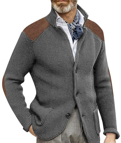 Rosennie Weihnachtspullover Herren Imprägnierspray Jacke Warnschutzjacke Winter Feuerwehr Pullover Einfarbig Raglan Patchwork Grobstrickjacke Crochet Winterjacke Business Jacke Für Männer (Grau, XXL)