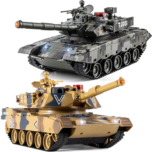 Supdex 1/24 RC Battle Tank Set, Remote Control US M1A2 Abrams and Chinese Type 99 Model Tank That Shoots for Kids and Adults, 2.4G Army Toy for Boys Age 6+ Year Old with Sound, Lights and Smoke
