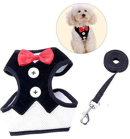 FRCOLOR Hundegeschirr Weste Mit Fliege Atmungsaktives Brustgeschirr Aus Innovativem Material Feuchtigkeitsregulierend Passend Für Kleine Und Mittelgroße Hunde Elegantes Kariertes Design Fü