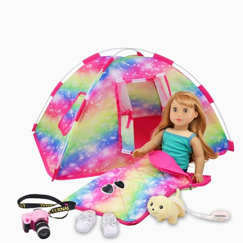 ZITA ELEMENT 7Pcs18-inch Girl Doll Pink Camping Set, Cute Clothing & Accessories, Gifts for Kids in Easter, Birthday, Christmas (Doll Not Included