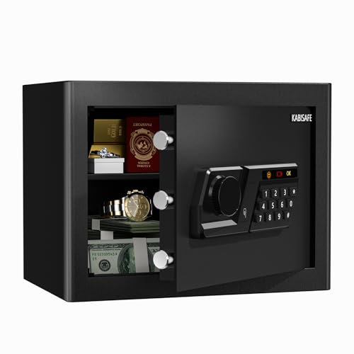 KABISAFE 25L Safe Tresor für Zuhause, Möbeltresor mit Zahlenschloss,Digitaler Tresor mit Herausnehmbares Regal und Alarmanlage,Wandtresor für Schmuck Bargeld Dokumente