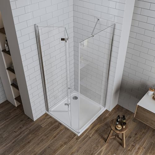 LUXESPIRE Duschkabine Eckeinstieg 80x80x185cm 180° Falttür mit Seitenwand 6mm Glas Eckdusche Drehtür Klapptür Duschabtrennung für Badezimmer
