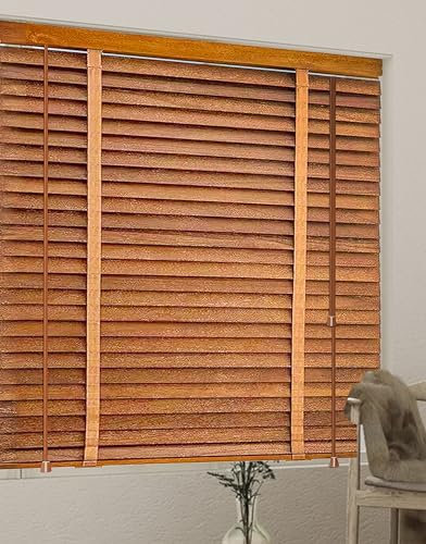 Holzjalousie 5cm Lamellen Extra Breit, Holz Jalousie Fensterjalousie Holzrollo Einfache Montage Wand & Decke, Blickschutz Jalousie Fenster & Tür Massivholz Echtholz Rollo,Braun,100Wx260L(cm)