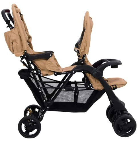Kavolet Geschwisterwagen, Zwillings Kinderwagen aus Stahl und Oxfordgewebe mit Regenschutzhaube, Faltbaren Reise-Kinderwagen, für Babys und Kleinkinder Taupe und Schwarz 122,5x53,5x111cm