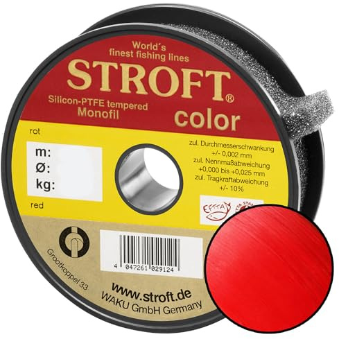 STROFT Color Monofile Angelschnur Rot Premium Polyamid Schnur, weich & geschmeidig, hohe Tragkraft & Knotentragkraft, gut sichtbar, ideal für Karpfenangeln, Winterangeln & Eisangeln