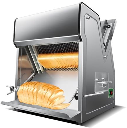 YXFAZPP Electric Bread Cutting Machine - 31Pcs Slices, 12mm Thickness, 304 Stainless Steel Commercial Toast Bread Slicer with Adjustable Inlet & Outlet