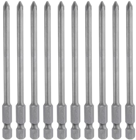 sourcing map Lot de 10 embouts de tournevis cruciformes PH1 à tige hexagonale 100 mm de long magnétique en acier S2 de qualité industrielle Tige de 4,5 mm