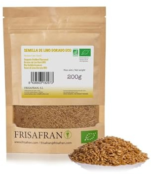 FRISAFRAN | Ekologiskt Hel Gyllene Linfrö 200g | Ekologisk supermat | gyllene linne | Bruna linfrön | Fettsyror | Naturlig fiberkälla | Omega 3 | 100% vegan | Glutenfri
