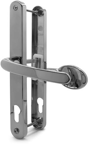 TSS UPVC Door Handles Set - Lever Moveable Pad - 92mm / 62mm PZ (Centres) - 240mm Screw to Screw - Backplate 272mm X 32mm - Replacement UPVC Door Handles - PVC Door Handle (Polished Chrome)