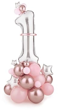 Geburtstagsdeko Mädchen 1 Jahr – Set in Roségold, Silber & Rosa – wiederverwendbar – Zahl 1 Folienballon & Happy Birthday Luftballons – Deko für 1. Geburtstag, Kindergeburtstag & Babyparty