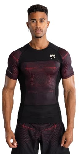 Venum Rashguard für Herren, kurzärmelig, Tiefschwarz/Feuerrot, L