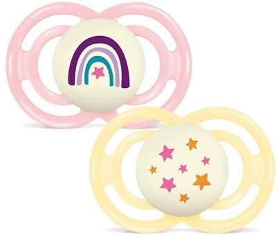 MAM Perfect Night Confezione Doppia Succhietto 16+ Mesi (Set da 2), Ciuccio MAM 16 36 mesi silicone che si illumina al buio, Kit da 2 accessori neonato per lo sviluppo orale con porta ciuccio, Rosa