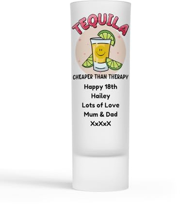 Personalised Shot Glass Tequila Therapy Gift for Birthday 18th 21st 30th 40th 50th