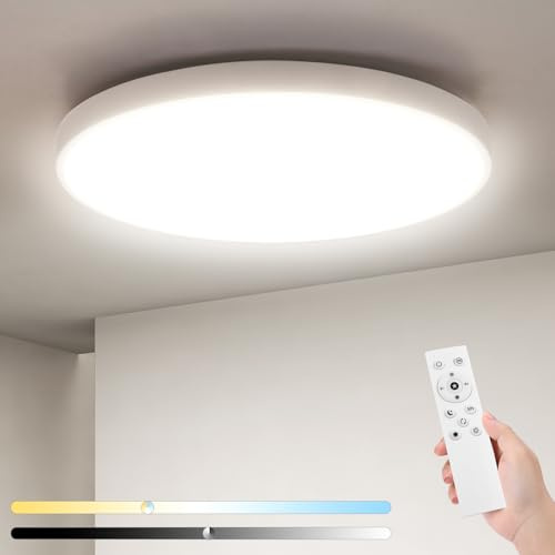 Oraymin Deckenlampe mit Fernbedienung 24W 2400LM, IP44 Wasserdicht Badezimmer Lampe, LED Deckenleuchte Dimmbar 3000K - 6500K Warmweiß Kaltweiß Tageslicht für Wohnzimmer Kinderzimmer Bad Flur Ø30cm
