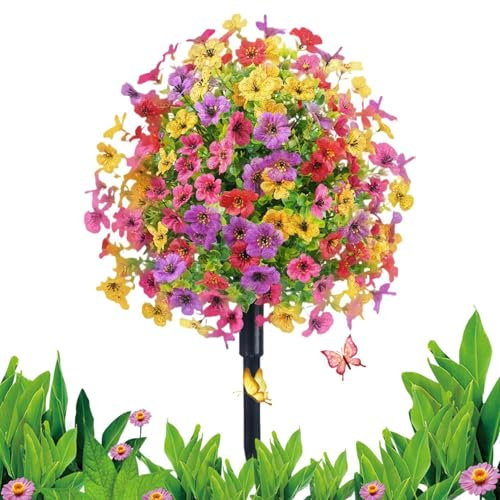 Durabled - Ramo de flores artificiales para jardín de primavera, 580 g, 24 pulgadas, ABS, anti-UV, multicolor, violeta , no se decolora, resistente a la intemperie, para patio, césped, porche