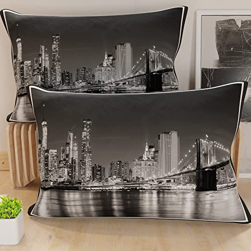 PETTI Artigiani Italiani - Par de Fundas de Almohada 50x70 cm, Pareja de Funda de Cojín City Blanco Negro, 100% Microfibra Hipoalergénica, Paquete de 2, Made in Italy