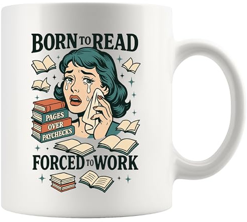 Panvola Born To Read Forced To Work Book Lover Gifts Mug 11oz White | Sarcastic Gift Humor Gifts Ceramic Mug Novelty Drinkware