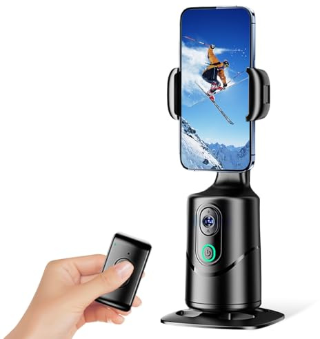 Gimbal per cellulare, con riconoscimento automatico del viso e tracciamento a 360 gradi, treppiedi per smartphone con telecomando, controllo gestuale, per Vlog TikTok Live Video Registrazione Gimbal