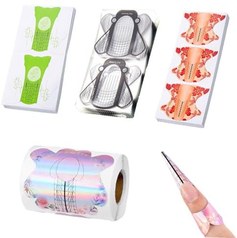 Eabdice 400 Pezzi Allungamento Unghie, Cartine Unghie, Stencil per l'estensione Delle Unghie, Adatto a Donne, Ragazze, Manicure (Quattro colori)