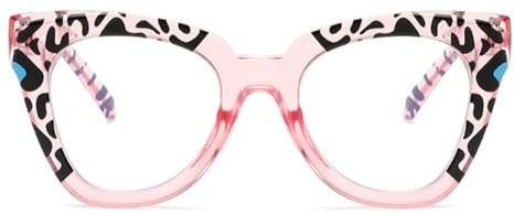 Blaulichtfilter Lesebrille Übergroße, Katzenauge Brille Lesehilfe für Damen | Leserbrillen Halbtransparente Rahmen mit Leopardenmuster, Lesehilfe Große Gläser Entspiegelt