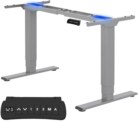 FLEXISPOT Höhenverstellbarer Schreibtisch Gestell, elektrisch mit 2 Motoren, 3-stufiges Tischgestell höhenverstellbar mit Memory-Steuerung & & Sitz-Erinnerung, bis 160 kg belastbar (Grau)