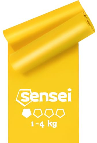 SENSEI® Fascia Elastica Fitness (1-4 kg) – Elastico Lungo 200 cm Giallo Leggero per Fisioterapia, Yoga e Pilates – Banda per Riabilitazione