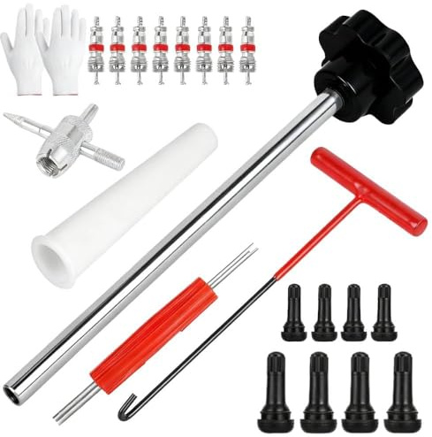 22 Pièces Valve Pneu Voiture Remover,Kit de Réparation de Valve de Pneu,Demonte Obus Valve,Extracteur de Valve,Un Outil à Crochet,pour Les Voitures, Camions, Vélos, Motos (Noir et Rouge)
