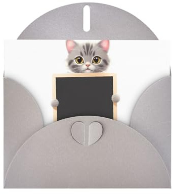 Biglietti di auguri in carta perlescente grigia 10,2 x 15,2 cm, motivo: gattino YYHHAOFA che tiene un tavolo da disegno, biglietti di auguri per Natale, compleanno, anniversario di matrimonio e inviti