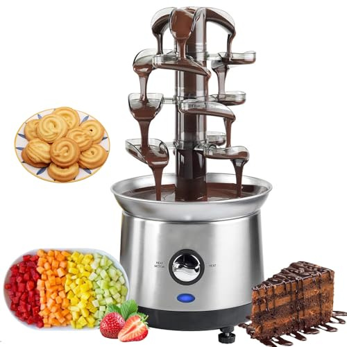 Fondue eléctrica de acero inoxidable con diseño de 4 niveles, ideal para fiestas, queso nacho, salsas y licores