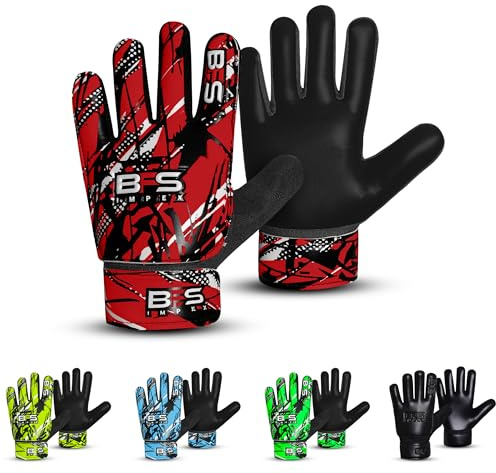 BFS IMPEX Kids Soccer Goalie Gloves – Youth Football Goalkeeper Gloves for Boys, Youth & Children with Strong Anti-Slip 4mm Latex Grip Palm, Double Wrist Support & Durable Football Gloves