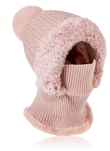 AYPOW Strickmütze Damen Thermo Winter, Multifunktional Warme Beanie Mützen Strickmütze & Halswärmer Sets, Sturmhaube Gesichtsmaske mit Weich Fleece Gefüttert für Outdoor-Sportarten Frauen Männer