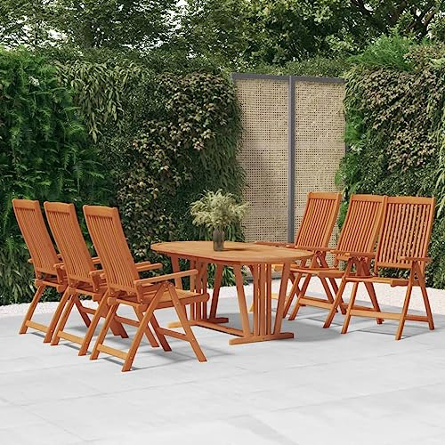 QJBSAVVA 7-TLG. Garten-Essgruppe Eukalyptusholz 200x100 cm ausziehbarer Tisch 6 klappbare Liegestühle für Garten Terrasse