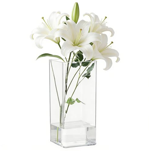 Plastic Flower Vase - 25x10x10 cm Clear Plastic Flowers Vases Square Unbreakable Acrylic Vase Lightweight & Easy Clean Small Ecosystem Bottle for Home Decor/Table/Counter Centerpiece