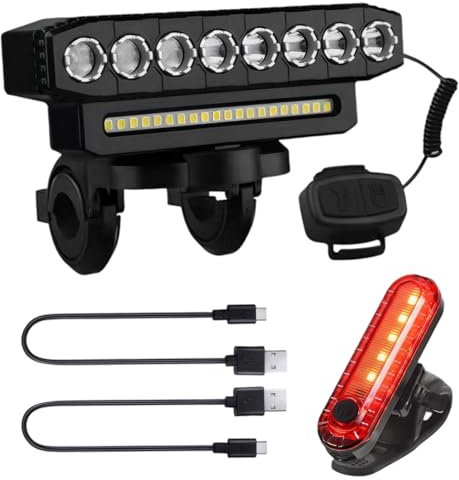 Peosaard Bike Headlight, Electric Bike Horn, 6-Mode Rechargeable Waterproof Front & Rear LED Lights for Outdoor, Mountain Lights for Night Riding