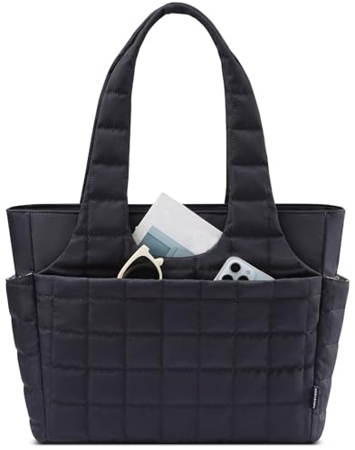 LOVEVOOK Puffer Handtasche Damen Groß 15,6 Zoll Laptoptasche Shopper Tasche | Leichte Arbeitstasche Schultertasche mit Wasserflaschenfach für Arbeit, Uni & Reise, Schwarz