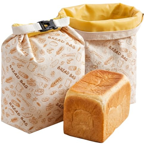 2PCS Premium Beeswax Bread Bag for Homemade Bread, Reusable Extra Large Cotton Linen Bread Bags to Keep Bread Fresh, Freezer Safe Bread Storage Bags for Sourdough and Artisan Loaves