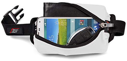 Flexi-Gurt Weiß: Dehnbare Bauchtasche Gürteltasche Hüfttasche Bauchbeutel Klein Startnummernband für Sport Laufen Joggen Wandern Reisen Fitness Smartphone Wertsachen Damen und Herren