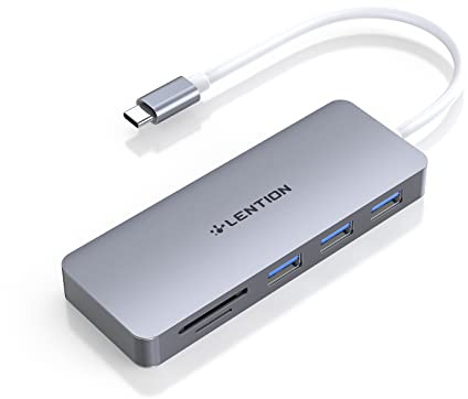 LENTION USB C Hub mit USB3.0 Anschlüsse und SD/Micro SD Kartenleser für 2023-2016 MacBook Pro/Air 13/14/15/16, Neues Mac Air/iPad Pro/Surface, ChromeBook, Mehr, Multiport Typ C Adapter (Space Grau)