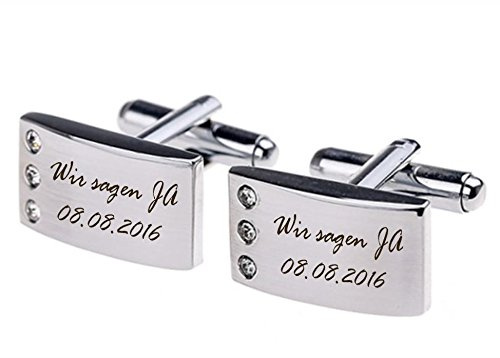 aplusashop ID Manschettenknöpfe mit Gravur nach Wunsch Edelstahl, mit Strassstein NEU 05 mit Box
