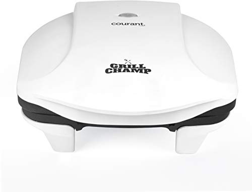 Courant 2-Serving Classic Plate Electric Indoor Grill and Panini Press, Contact Grill Champ, White