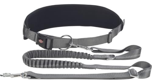 TRIXIE Joggingleine für Hunde mit Bauchgurt M-L, 1,20–1,50 m 25 mm in grafit/schwarz - perfekte Hundeleine für Sport und Bewegung - für mittelgroße bis große Hunde - 12767