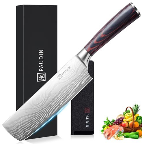 PAUDIN Japanisches Messer, Klingenlänge 17 cm Nariki Messer Hackmesser Kochmesser aus hochwertigem Edelstahl, asiatisches Mehrzweck Küchenmesser für Haus und Küche mit ergonomischem Griff