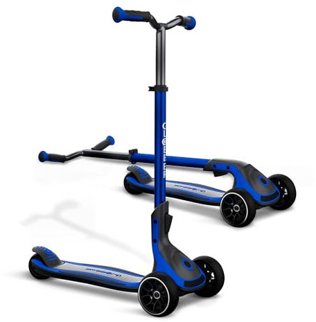 GLOBBER ULTIMUM – Tretroller Kinder Erwachsene, 125/90 mm extra breit, ABEC 7, 3-rädrig, höhenverstellbar, dunkelblau