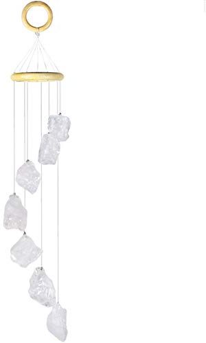 mookaitedecor Bergkristall Rohsteine Windspiele Garten für Drinnen 45-55 cm | Naturstein Achat Kristall Scheiben Windspiel, Edelsteine Hängeschmuck Stein für Garten Terrasse Haus Deko