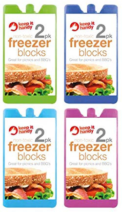 2Pk Ice Pack Freezer Block Fresh Food Cold Lunch Slim Design Picnic Cooler Box Easily Reusable Ideal for Camping Travelling Random 4 Colour Pink Green Purple Blue Simply Refreeze
