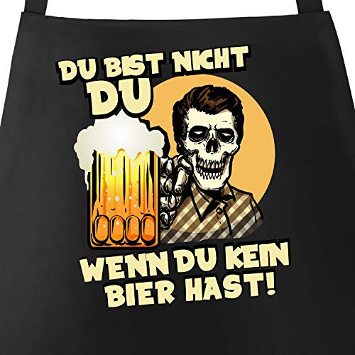 MoonWorks® Grill-Schürze für Männer mit Spruch Du bist nicht du wenn du kein Bier hast Baumwoll-Schürze Grillen Barbecue BBQ schwarz unisize