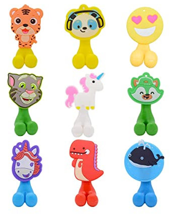 Zahnbürstenhalter für Kinder, niedliches Tier, Wandmontage, Zahnbürstenhalter mit Saugnapf (9 Stück, Tier zufällig)