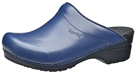 Sanita | Sonja PU Mule Clog | Original Handmade Flexible Leather Clog for Women | Anatomical shaped footbed with soft foam | Blue Denim | 36